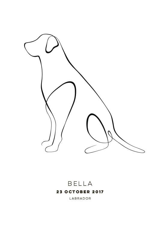  - Illustration eines Hundes auf weißem Hintergrund mit darunterstehendem Text