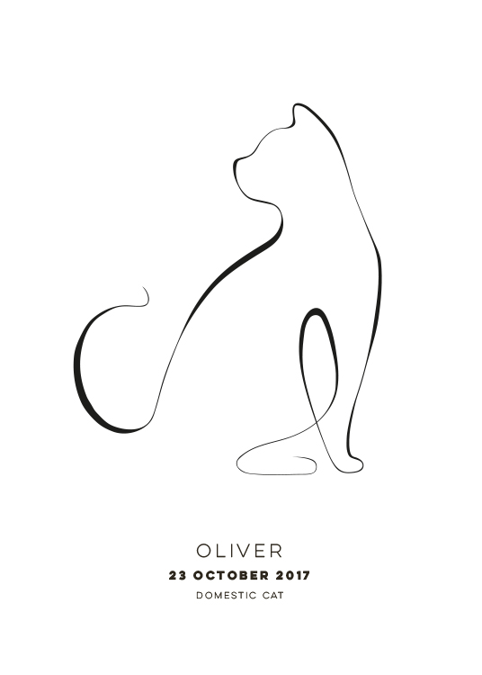 - Illustration einer Katze mit weißem Hintergrund und darunterstehendem Text