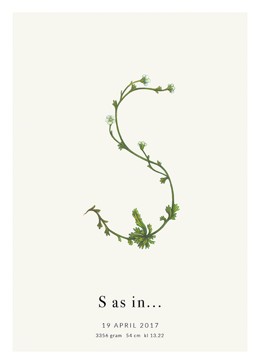  – Buchstabe S aus einer Pflanze mit Text darunter