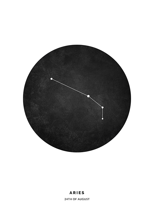  – Illustration mit dem Sternzeichen Widder in einem schwarzen Kreis vor einem weißen Hintergrund