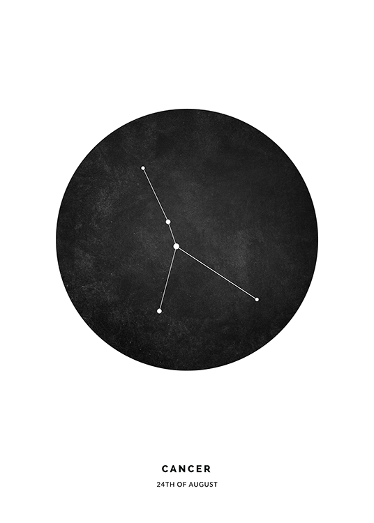  – Illustration mit dem Sternzeichen Krebs in einem schwarzen Kreis vor einem weißen Hintergrund