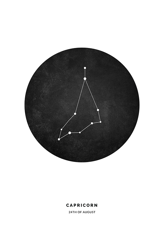  – Illustration mit dem Sternzeichen Steinbock in einem schwarzen Kreis vor einem weißen Hintergrund