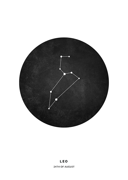  – Illustration mit dem Sternzeichen Löwe in einem schwarzen Kreis vor einem weißen Hintergrund