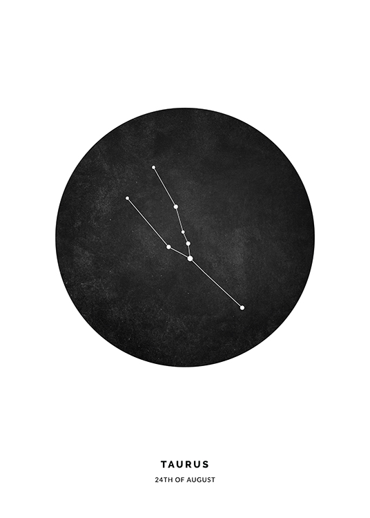  – Illustration mit dem Sternzeichen Stier in einem schwarzen Kreis vor einem weißen Hintergrund