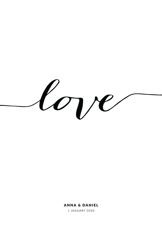  – Schwarze Linie, die das Wort „Liebe“ in der Mitte bildet, vor einem weißen Hintergrund