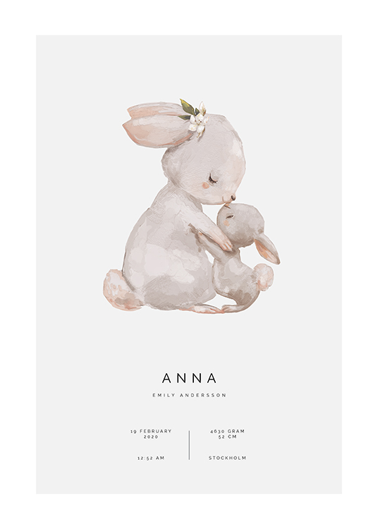  – Illustration einer Hasenmutter, die ihr Hasenbaby umarmt