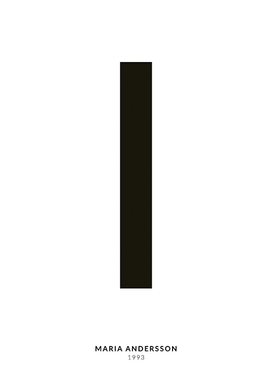 – Minimalistisches Typografieposter mit dem Buchstaben I und kleinerem Text darunter auf weißem Hintergrund