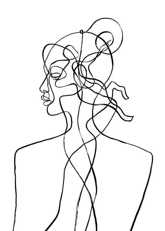  – Illustration eines Gesichts und eines Körpers in Line-Art, inspiriert vom Sternzeichen Schütze