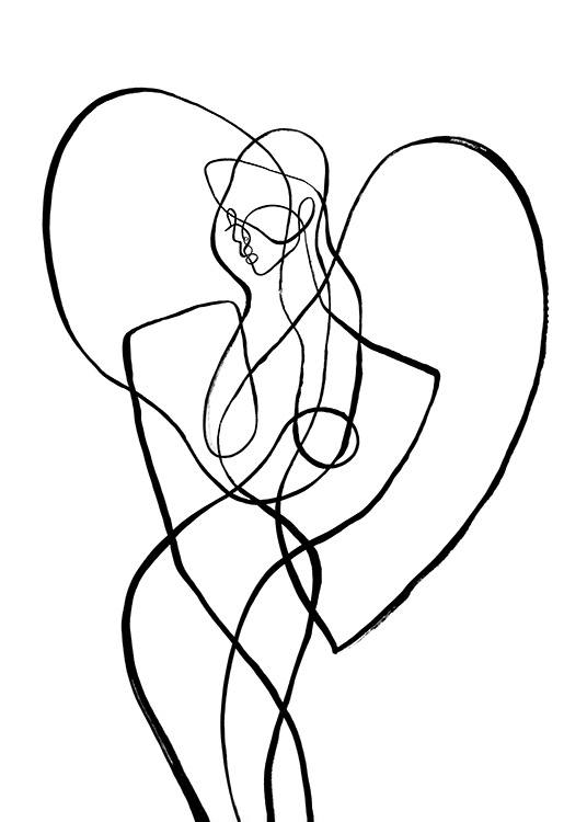  – Abstrakte Line-Art-Illustration eines Körpers umgeben von einem Herz, inspiriert vom Sternzeichen Jungfrau