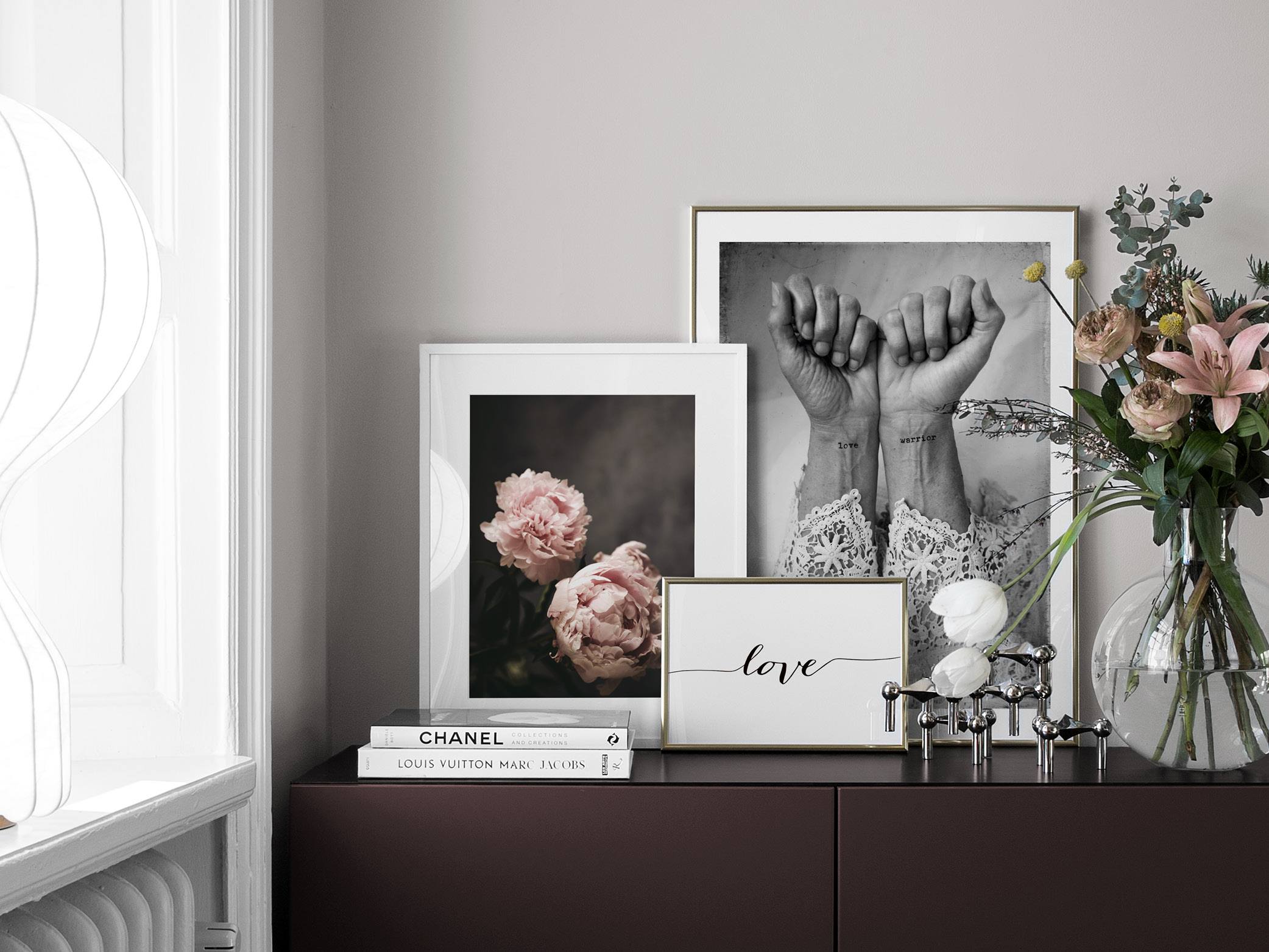 Romantische Flurdeko, Blumen- und Liebesposter