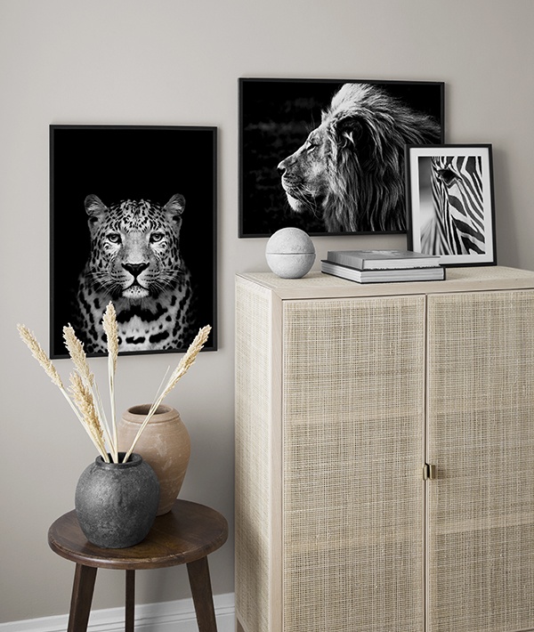 Schwarz-weiße Tierposter, Inspiration Safariposter