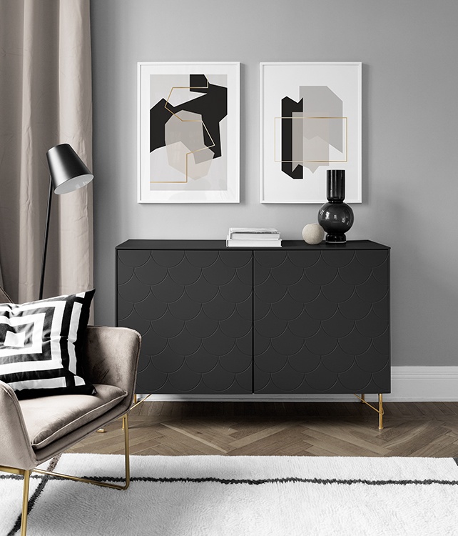 Grafisches Bilderpaar in Beige mit Golddetails