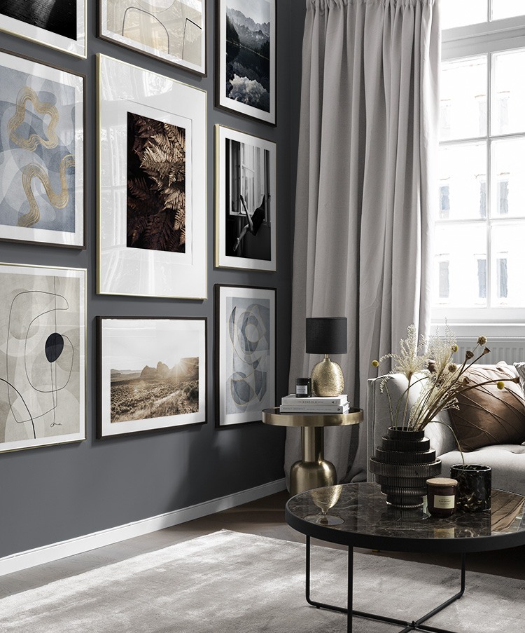 Wohnzimmer in Blau und Gold