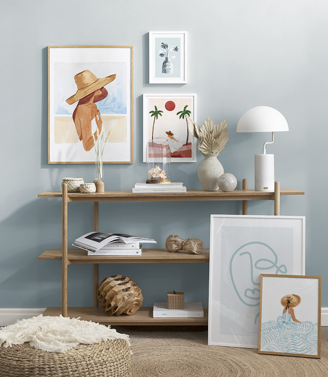 Beige und Pastellblau